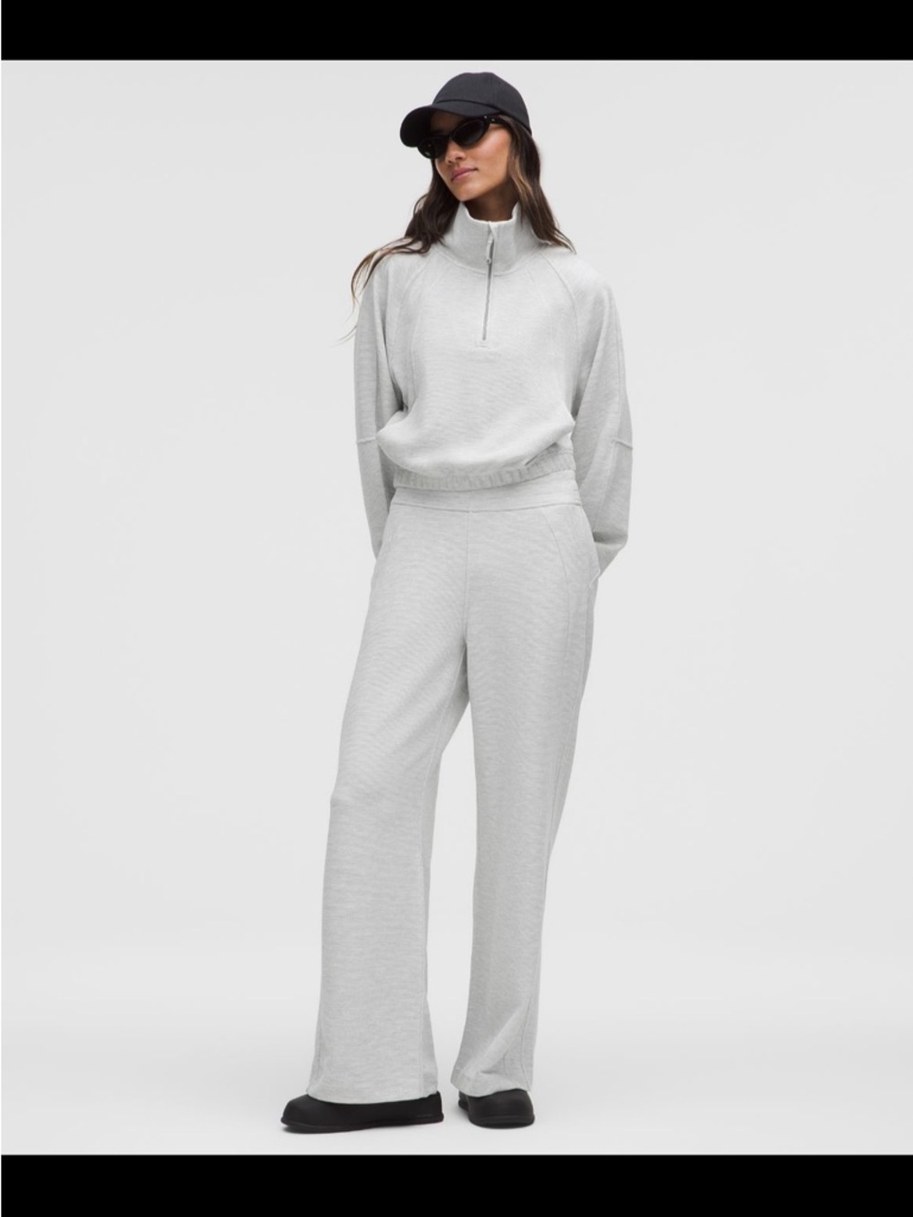 Lululemon Waffle scuba mid rise wide leg pant and 1/2 zip sweatshirt